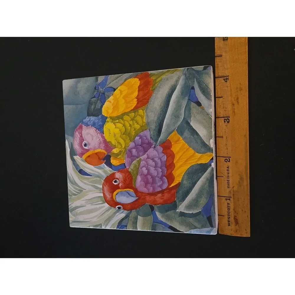 Cockatoo & Parrots Kitchen Bathroom Ceramic Trivet Coaster 4.2 Colorful Tropical